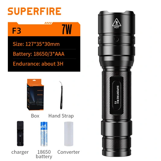 SUPERFIRE F3 530 Lumens Lanterna Tática Zoomável Recarregável