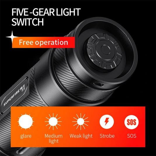 SUPERFIRE F3 530 Lumens Lanterna Tática Zoomável Recarregável