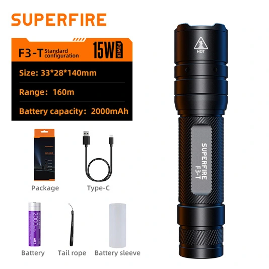 SUPERFIRE F3-T 600 lúmens lanterna de zoom telescópico tático