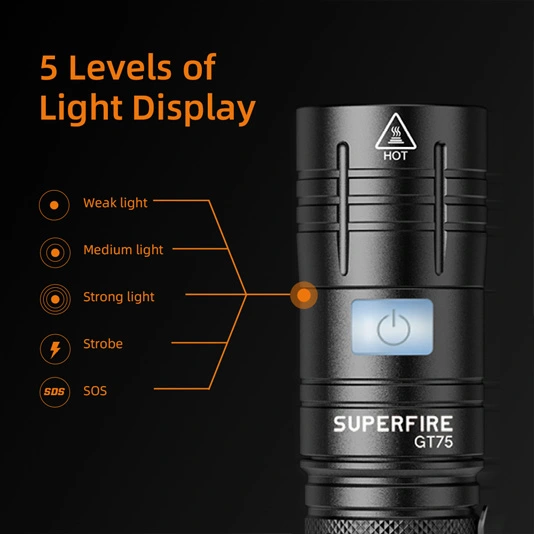 SUPERFIRE GT75 920 Lumens Zoom Lanterna LED Tática Recarregável