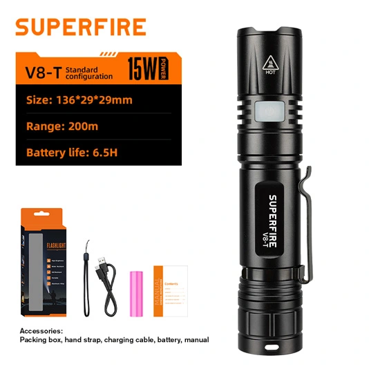 SUPERFIRE Lanterna Zoom de bolso V8-T SOS Luz da tocha