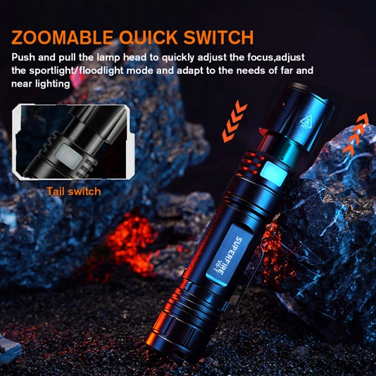 SUPERFIRE Lanterna Zoom de bolso V8-T SOS Luz da tocha