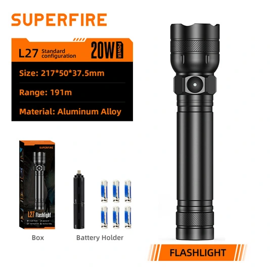 SUPERFIRE L27 Lanterna de célula seca super brilhante recarregável