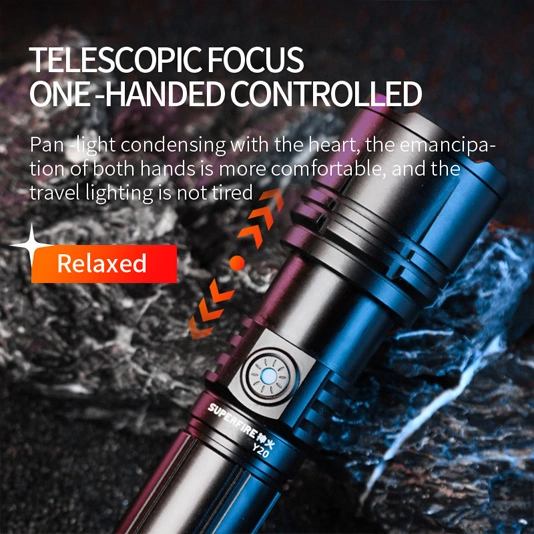 SUPERFIRE Y20 1200 lúmens de alta potência Lanterna de longo alcance recarregável