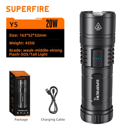 SUPERFIRE Y5 1200 lúmens 20W lanterna recarregável com banco de potência