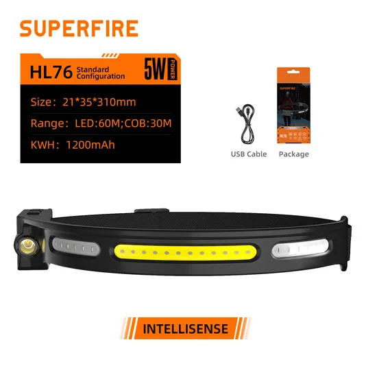 Farol de LED SUPERFIRE HL76 recarregável Cob