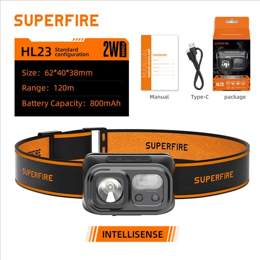 SUPERFIRE HL23/HL23-A/HL23-S USB Recarregável LED Sensor Farol