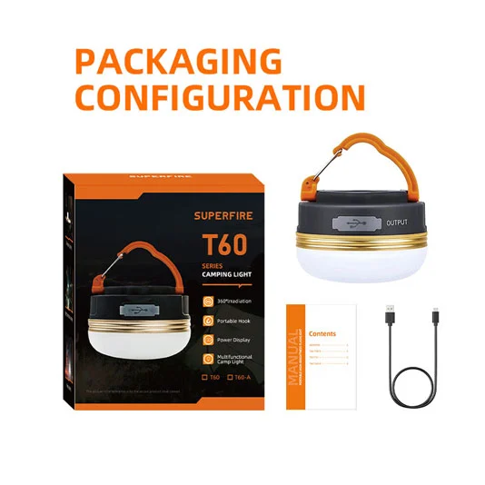 SUPERFIRE T60/T60-A luz de acampamento do banco de potência