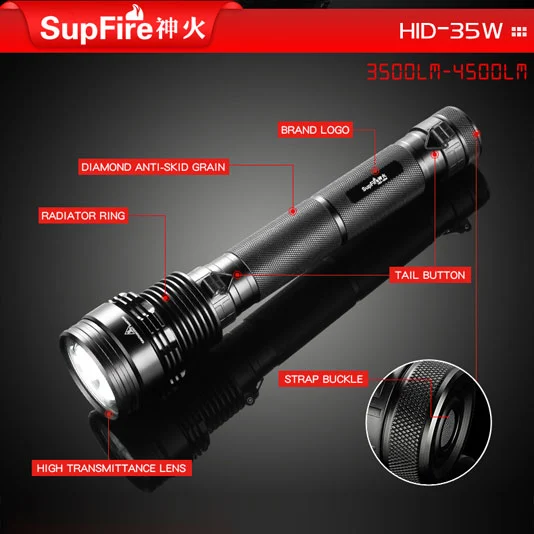 SUPERFIRE HID 35W 3500 Lumen pequeno HID Xenon Lanterna