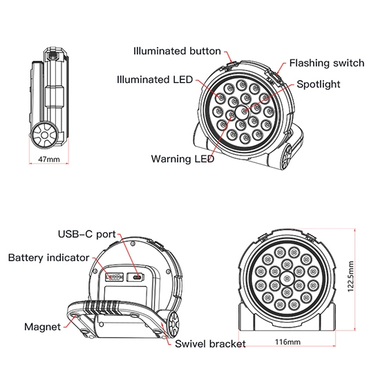 SUPERIFER GM03 luz de trabalho multifuncional