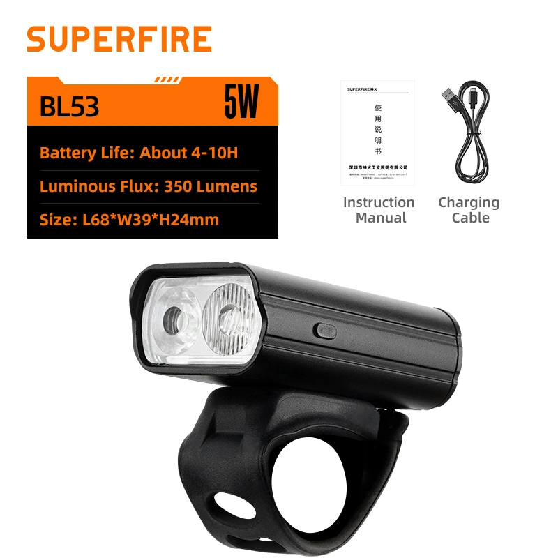 BL53 Luz dianteira da bicicleta: farol de bicicleta LED compacto 350 lumen com carregamento USB-C